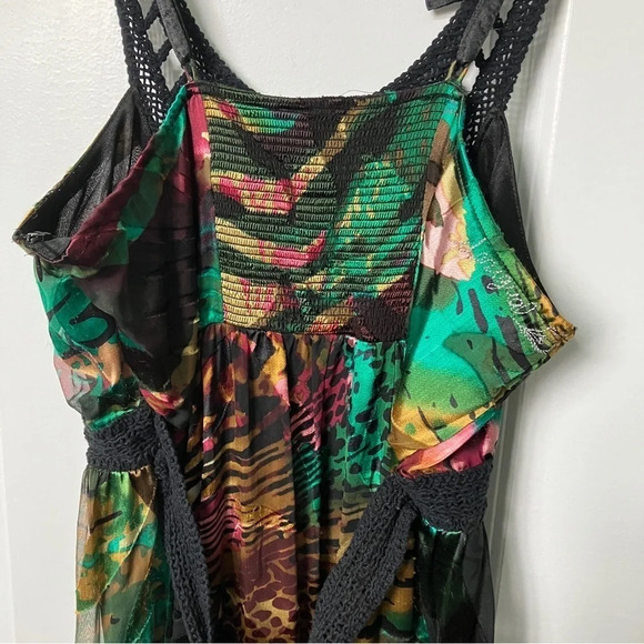 Desigual Multi Colour Print Silk Blend Crochet Braided Maxi Dress - Picture 6 of 13